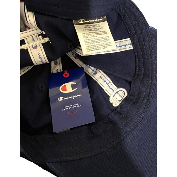 Champion Logo Navy Blue Adjustable Strapback Visor‎ Baseball Cap Hat - Picture 3 of 3